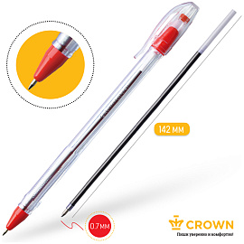 Ручка шариковая Crown "Oil Jell" красная, 0,7мм, штрих-код фото Ручка шариковая Crown "Oil Jell" красная, 0,7мм, штрих-код