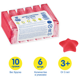 Легкий пластилин для лепки Мульти-Пульти, красный, 6шт., 60г, прозрачный пакет фото Легкий пластилин для лепки Мульти-Пульти, красный, 6шт., 60г, прозрачный пакет