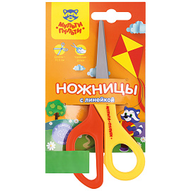 Ножницы детские Мульти-Пульти "Приключения Енота" 13,5см, с линейкой, ассорти, европодвес фото Ножницы детские Мульти-Пульти "Приключения Енота" 13,5см, с линейкой, ассорти, европодвес