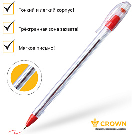 Ручка шариковая Crown "Oil Jell" красная, 0,7мм, штрих-код фото Ручка шариковая Crown "Oil Jell" красная, 0,7мм, штрих-код