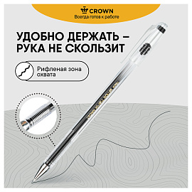 Ручка гелевая неавтоматическая Crown Hi-Jell черная (толщина линии 0.35 мм)