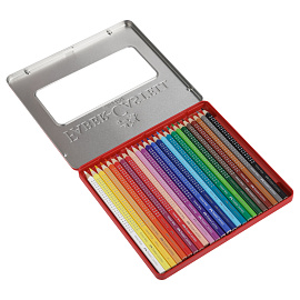 Карандаши цветные Faber-Castell "Grip", 24цв., трехгран., заточен., метал. упак. фото Карандаши цветные Faber-Castell "Grip", 24цв., трехгран., заточен., метал. упак.