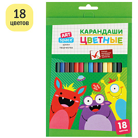 Карандаши цветные ArtSpace "Монстрики", 18цв., заточен., картон, европодвес фото Карандаши цветные ArtSpace "Монстрики", 18цв., заточен., картон, европодвес