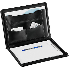 Папка деловая OfficeSpace "Merkury" имп. кожзам., на молнии, блокнот, зажим для бумаг