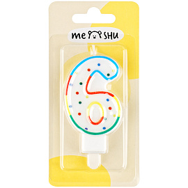 Свеча для торта с держателем MESHU "Цифра 6", 8,5см, блистер