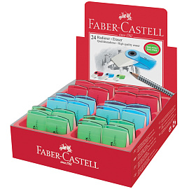 Ластик Faber-Castell "Sleeve Mini", прямоугольный, 54*25*13мм, прозрачный красный/синий/бирюзовый, выдвижной, пластиковый футляр