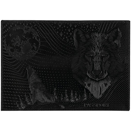 Обложка для паспорта OfficeSpace "Волк", кожа, тиснение, черная фото Обложка для паспорта OfficeSpace "Волк", кожа, тиснение, черная