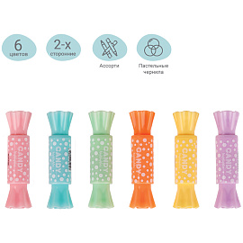 Текстовыделитель двусторонний MESHU "Candy" мини, ассорти, пастельные цвета, 2/4мм