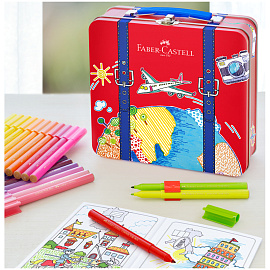 Набор для рисования Faber-Castell "Connector" 40 фломастеров+6 клипс+паспорт раскраск., метал.