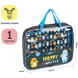 Папка с ручками А4 ArtSpace "Happy Monster", полиэстер, на молнии, 50мм фото Папка с ручками А4 ArtSpace "Happy Monster", полиэстер, на молнии, 50мм