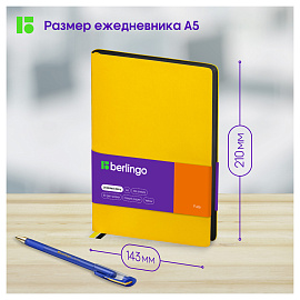 Ежедневник недатированный, А5, 136л., кожзам, Berlingo "Fuze", цветной срез, желтый фото Ежедневник недатированный, А5, 136л., кожзам, Berlingo "Fuze", цветной срез, желтый