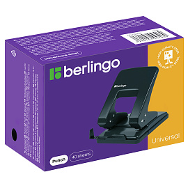 Дырокол Berlingo "Universal" 40л., металлический, черный, с линейкой фото Дырокол Berlingo "Universal" 40л., металлический, черный, с линейкой