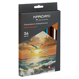 Карандаши акварельные Красин "Айвазовский", 36цв., трехгран., заточен., картон, европодвес фото Карандаши акварельные Красин "Айвазовский", 36цв., трехгран., заточен., картон, европодвес