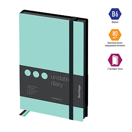 Ежедневник недатированный, В6, 136л., кожзам, Berlingo "Instinct", черный/мятный, с резинкой