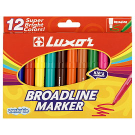 Фломастеры Luxor "Broadline", 12цв., утолщенные, смываемые, картон, европодвес фото Фломастеры Luxor "Broadline", 12цв., утолщенные, смываемые, картон, европодвес