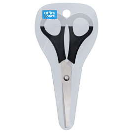 Ножницы OfficeSpace 13,7см, черные ручки, ПВХ чехол с европодвесом фото Ножницы OfficeSpace 13,7см, черные ручки, ПВХ чехол с европодвесом
