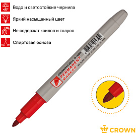 Маркер перманентный Crown "Multi Marker Slim" красный, пулевидный, 2мм фото Маркер перманентный Crown "Multi Marker Slim" красный, пулевидный, 2мм