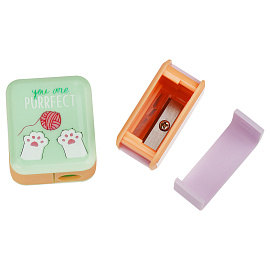 Точилка пластиковая MESHU "White kitty", 1 отверстие, ассорти фото Точилка пластиковая MESHU "White kitty", 1 отверстие, ассорти