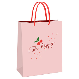 Пакет подарочный 11*14*6,5см MESHU "Cherry", блестки, матовая ламинация