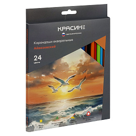 Карандаши акварельные Красин "Айвазовский", 24цв., трехгран., заточен., картон, европодвес