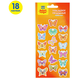Наклейки объемные Мульти-Пульти "Бабочки", 10*22см, 18 наклеек, инд. уп., европодвес