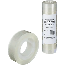 Клейкая лента канцелярская прозрачная 12 мм x 33 м (12 штук в упаковке)