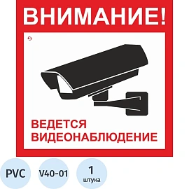 Знак безопасности Ведется видеонаблюдение V40-01 200х200 мм пластик