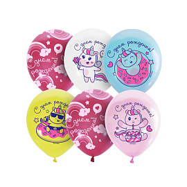 Воздушные шары, 25шт., M10/30см, ПатиБум "СДР Единороги Пончики", ассорти