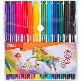 Фломастеры Deli ColoRun 12 цветов с вентилируемыми колпачками смываемые (EC10003)