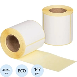 Термоэтикетки 38х40 мм ЭКО (диаметр втулки 25 мм, 147 рулонов по 250 этикеток)