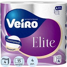 Бумага туалетная Veiro Elite бел перв цел 15м 4сл 4рул/уп