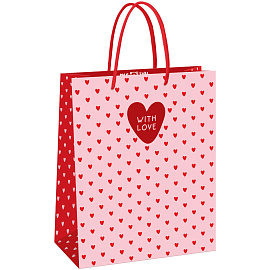 Пакет подарочный 26*32*12см MESHU "Heart pattern", матовая ламинация