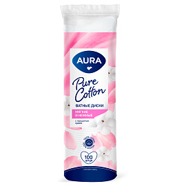 Ватные диски КОМПЛЕКТ 100 шт., AURA, двусторонние, 20711, 13115