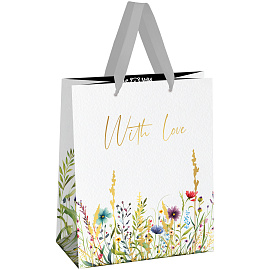 Пакет подарочный 18*23*10см MESHU "With love ", фольга, матовая ламинация