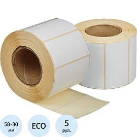Термоэтикетки 58х30 мм ЭКО (диаметр втулки 40 мм, 5 рулонов по 900 этикеток)