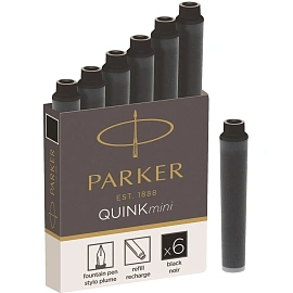 Картриджи чернильные для перьевой ручки Parker Quink Short черные (6 штук в упаковке, артикул производителя 1950407)