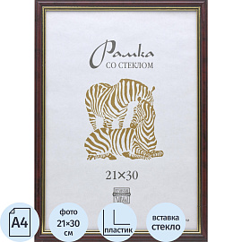 Рамка Зебра А4 21x30 см пластиковый багет 15 мм бордовая
