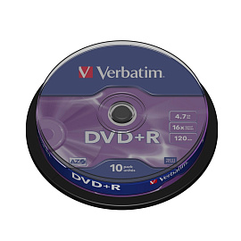 Диск DVD+R Verbatim 4.7 ГБ 16x cake box 43498 (10 штук в упаковке)