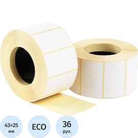 Термоэтикетки 43х25 мм ЭКО (диаметр втулки 40 мм, 36 рулонов по 1000 этикеток)