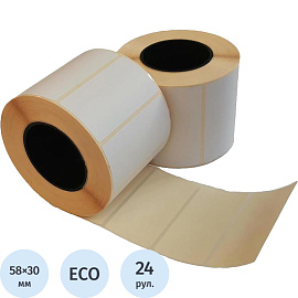 Термоэтикетки 58х30 мм ЭКО (диаметр втулки 40 мм, 24 рулона по 900 этикеток)