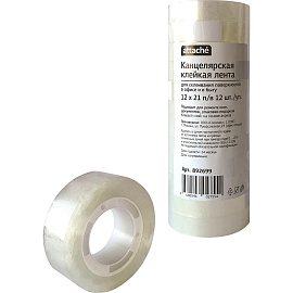 Клейкая лента канцелярская Attache прозрачная 12 мм x 21 м (12 штук в упаковке)