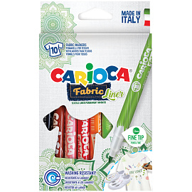 Маркеры для ткани CARIOCA (Италия) "Fabric", 10 цветов, круглый наконечник 2,6 мм, 42909