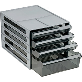 Бокс с выдвижными лотками Стамм 4 лотка серый корпус/черные тонированные лотки