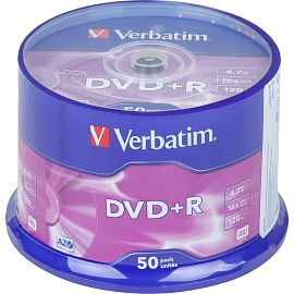 Диск DVD+R Verbatim 4.7 ГБ 16x cake box 43550 (50 штук в упаковке)