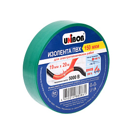 Изолента Unibob ПВХ 19 мм х 20 м зелёная