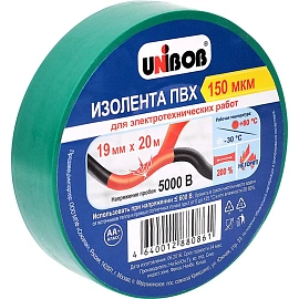 Изолента Unibob ПВХ 19 мм х 20 м зелёная