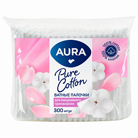Ватные палочки КОМПЛЕКТ 300 шт., AURA, пакет, ш/к 11160, 13139