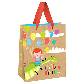 Пакет подарочный 26*32*12см MESHU "Happy Birthday. Dragon", выб. лак, крафт
