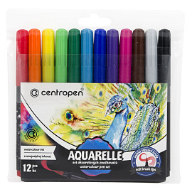 Маркеры-кисти акварельные 12 ЦВЕТОВ CENTROPEN "Aquarelle", линия письма 1-9 мм, 8683/12ET, 6 8683 1201