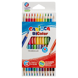 Карандаши двусторонние CARIOCA "Bi-color", 12 штук, 24 цвета, трехгранные, грифель 3 мм, натуральное дерево, 42991